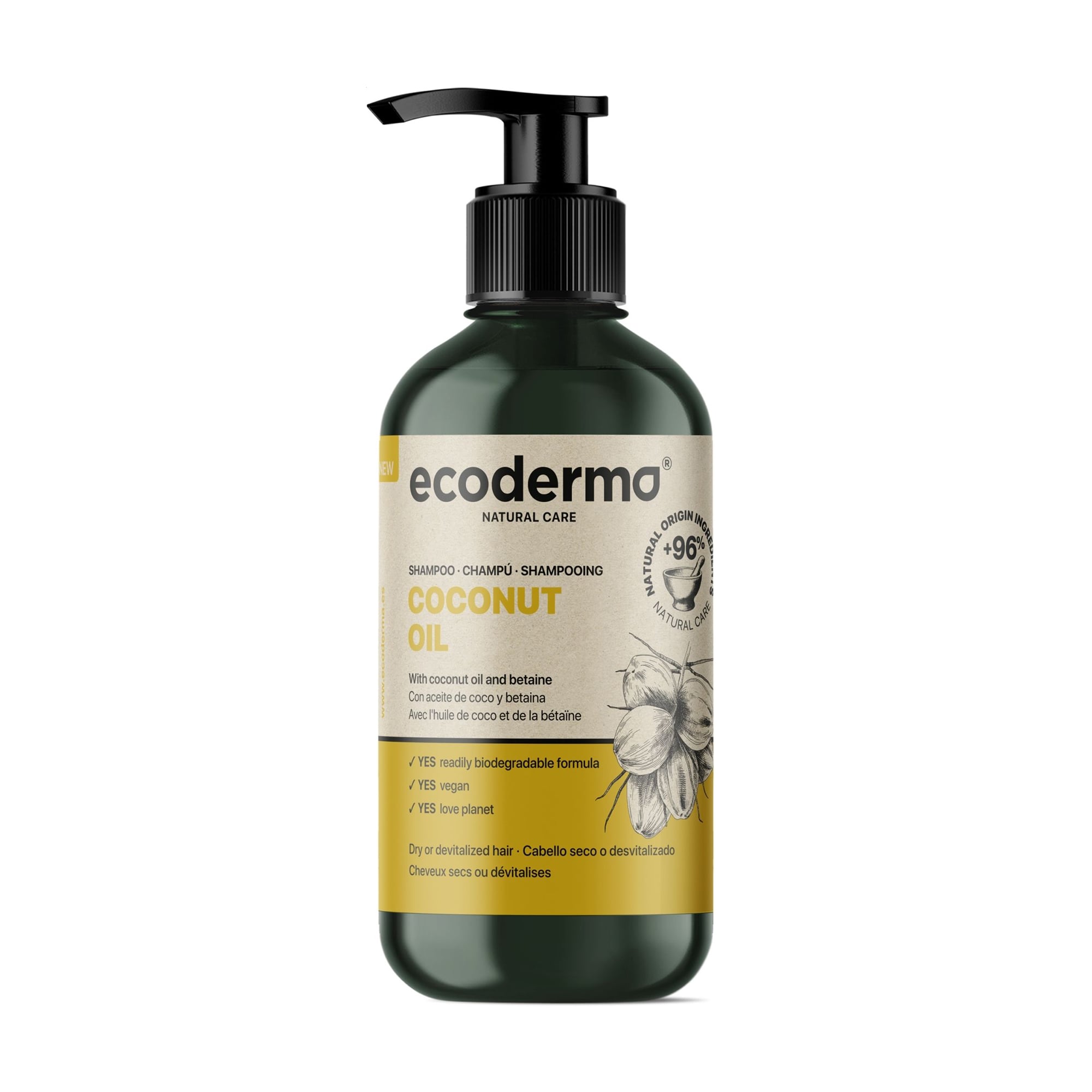 Шампунь Ecoderma Coconut Oil Shampoo для сухого або ослабленого волосся, 500 мл